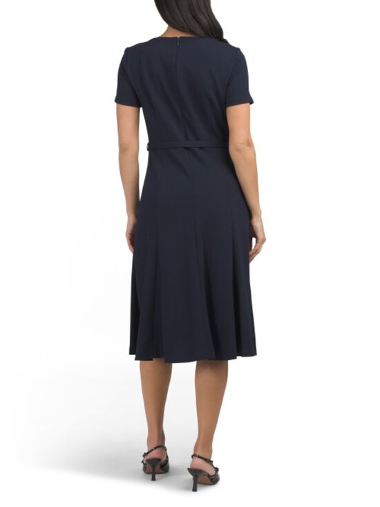 CALVIN KLEIN Belted Asymmetrical Neck Pleated Midi Dress - Picture 2 of 6